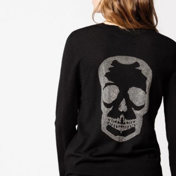 Zadig & Voltaire 100% Merino Wool Miss Skull Black Sweater (size M) - Picture 1 of 15